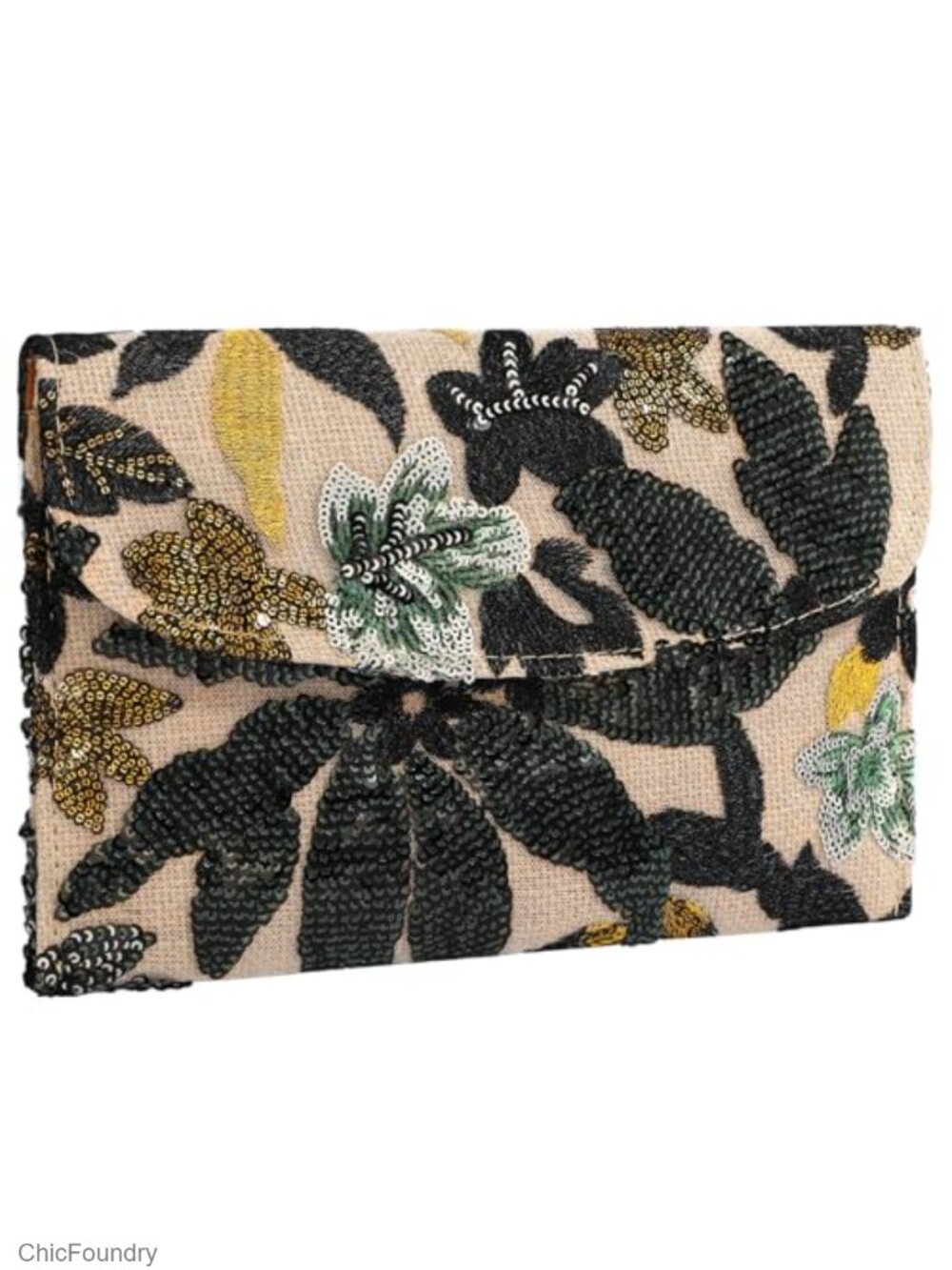 Beaded Sequin Floral Clutch Evening Bag Hand Embroidered Purse